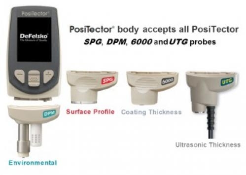 "PosiTector Body accepts environmental, surface profile, coating thickness and ultrasonic thickness probes"