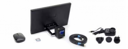 OPTIKA C-HESC – unitate all-in-one cu monitor LCD, cameră montată, plus mouse wireless, card SD, cablu HDMI și adaptor de alimentare internațional
