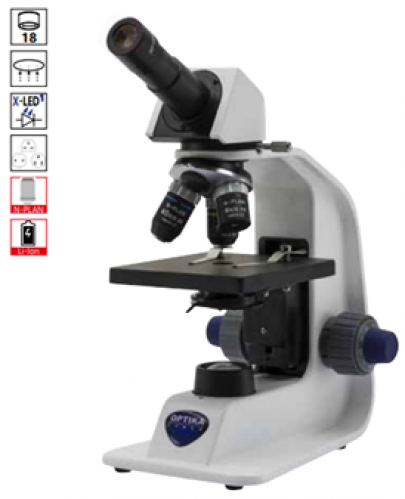 Optika B-151R-PL, microscop biologic monocular pentru educație, cu baterie reîncărcabilă pentru utilizare exterioară