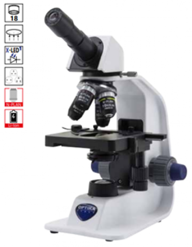 Optika B-152R-PL / B-153R-PL, microscop biologic monocular portabil pentru educație, cu obiective N-PLAN și baterie Li-Ion reîncărcabilă