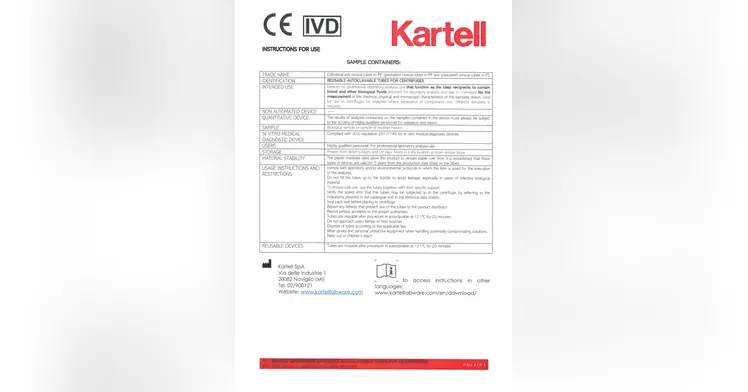 Kartell — ifu centrifuge tubes