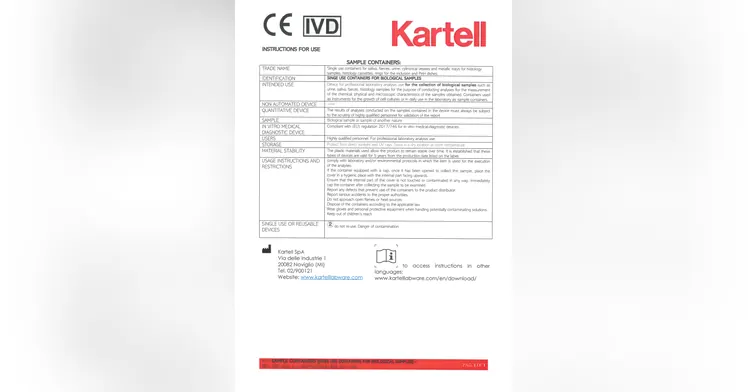 Kartell — ifu containers biological specs