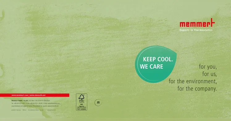 Memmert — KEEP COOL. WE CARE for you, for us, for the environment, for the company.